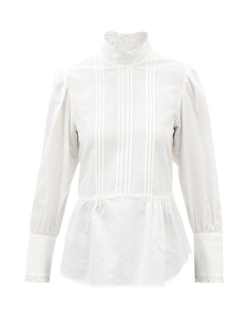 See By Chlo - High-neck Peplum Cotton Blouse - Womens - Ivory