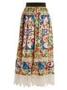 Dolce & Gabbana Majolica-print Lace-trimmed Cotton-blend Skirt