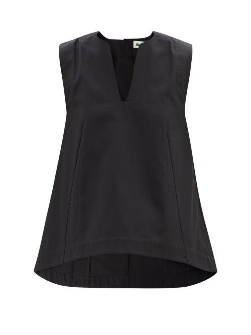 Jil Sander - V-neck Cotton-gabardine Top - Womens - Navy