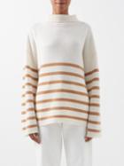 Frame - Roll-neck Breton-stripe Cashmere Sweater - Womens - White Camel