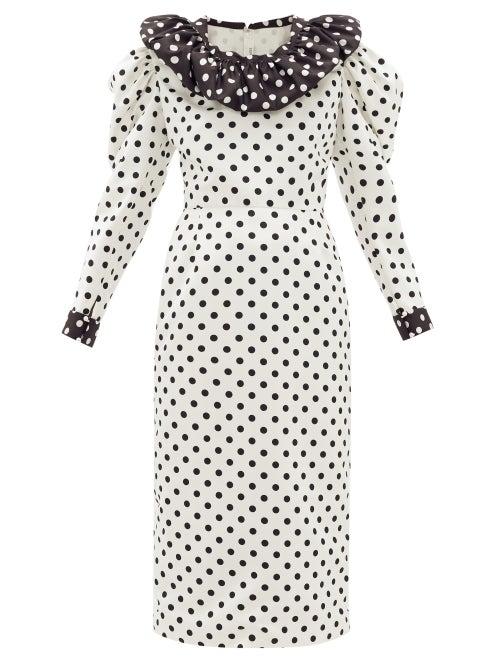 Matchesfashion.com Rodarte - Puff-sleeve Polka-dot Satin Dress - Womens - White Black