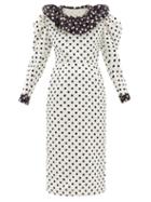 Matchesfashion.com Rodarte - Puff-sleeve Polka-dot Satin Dress - Womens - White Black