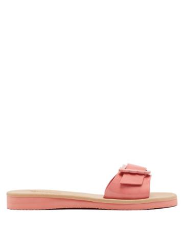 Matchesfashion.com Ancient Greek Sandals - Aglaia Wing Buckle Patent Leather Sandals - Womens - Pink