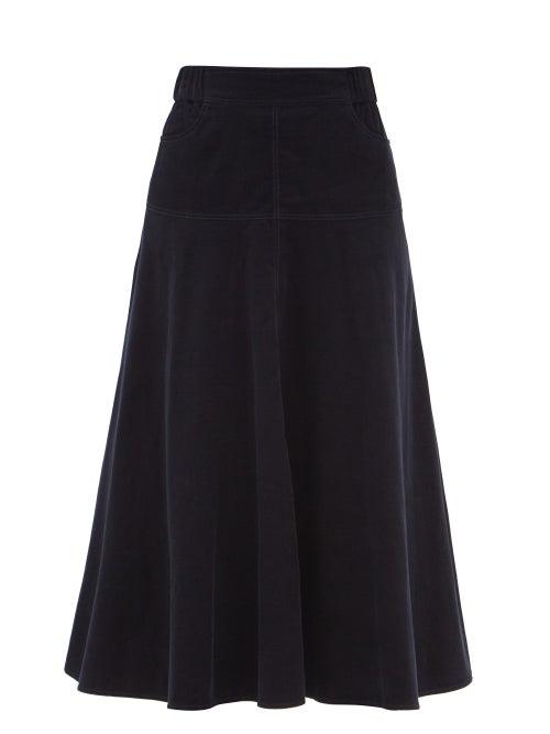 Cefinn - Sierra Cotton-corduroy Midi Skirt - Womens - Navy