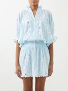 Juliet Dunn - Embroidered Mirrorwork Cotton-gauze Mini Dress - Womens - Blue White