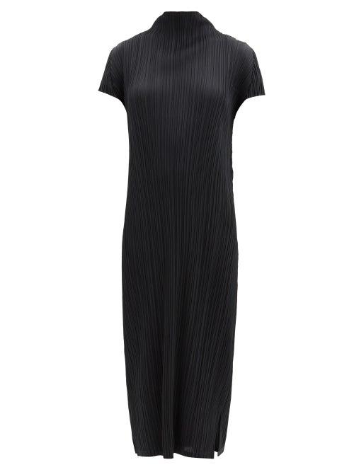 Matchesfashion.com Pleats Please Issey Miyake - Pleated High-neck Midi Dress - Womens - Black