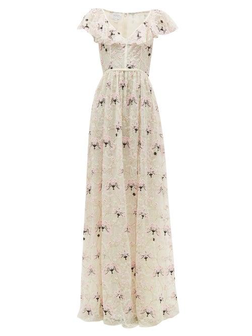 Matchesfashion.com Giambattista Valli - Floral Embroidered Chantilly Lace Tulle Gown - Womens - Ivory Multi