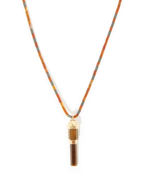 Matchesfashion.com Luis Morais - Double Stack Tiger's Eye & 14kt Gold Necklace - Mens - Brown