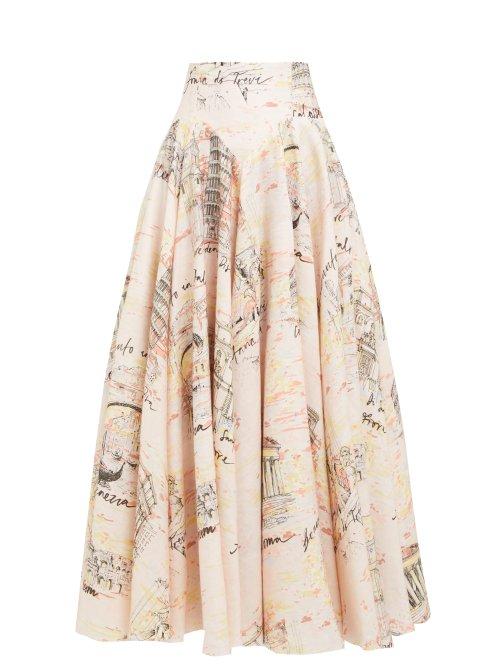 Matchesfashion.com Emilia Wickstead - Nicola A Line Italy Print Skirt - Womens - Pink Print