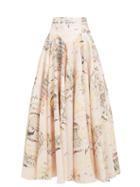 Matchesfashion.com Emilia Wickstead - Nicola A Line Italy Print Skirt - Womens - Pink Print