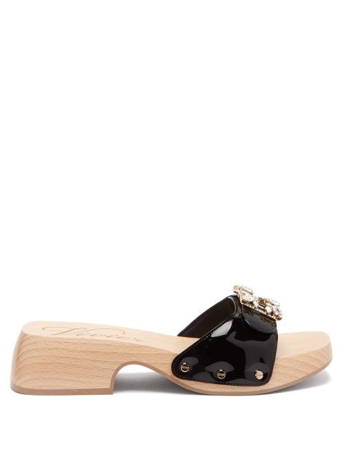 Matchesfashion.com Roger Vivier - Viv Patent-leather Clog Slides - Womens - Black