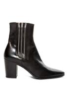 Saint Laurent Triple-zip Point-toe Leather Ankle Boots