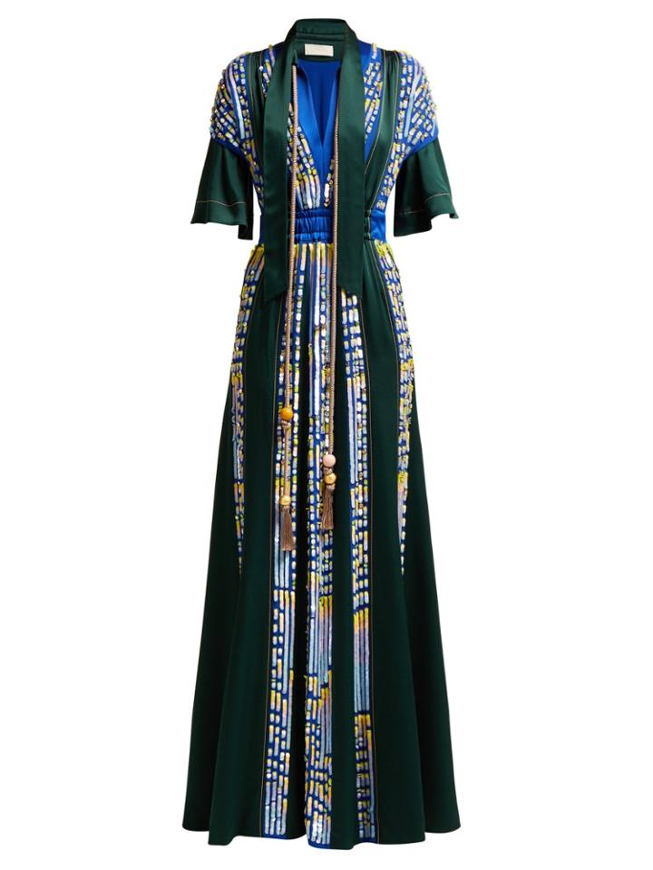 Peter Pilotto Embellished Satin Evening Gown