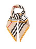 Burberry - Icon-stripe Logo-print Silk Scarf - Womens - Beige