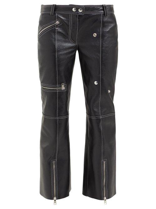 Matchesfashion.com Alexander Mcqueen - Panelled Kick Flare Leather Trousers - Womens - Black White