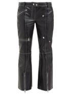 Matchesfashion.com Alexander Mcqueen - Panelled Kick Flare Leather Trousers - Womens - Black White