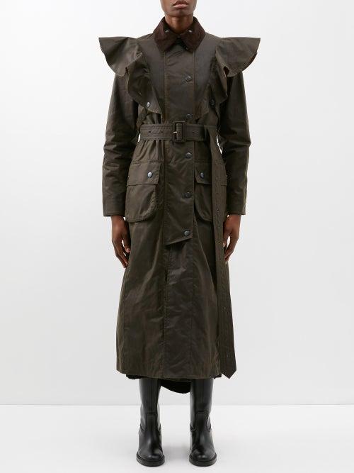 Chlo - X Barbour Ruffled Waxed-cotton Jacket - Womens - Dark Brown
