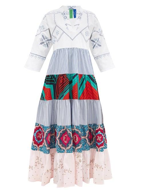 Matchesfashion.com Rianna + Nina - Kendima Upcycled-tablecloth Cotton Dress - Womens - White Multi