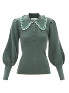 Cefinn - Tallulah Ruffled-collar Wool-blend Sweater - Womens - Green