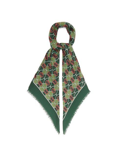 Matchesfashion.com Gucci - Gg Logo Print Wool Blend Scarf - Womens - Green