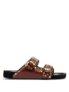 Matchesfashion.com Isabel Marant - Lennyo Double Strap Eyelet Leather Slides - Womens - Burgundy