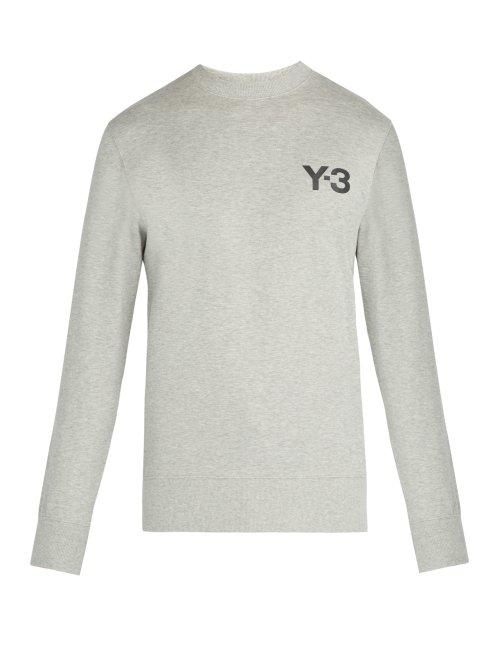 Matchesfashion.com Y-3 - Logo Print Cotton Jersey Sweatshirt - Mens - Grey