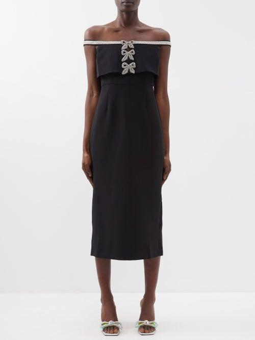 Self-portrait - Crystal-bow Off-the-shoulder Dress - Womens - Black