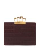 Matchesfashion.com Alexander Mcqueen - Knuckle Crocodile Effect Leather Clutch - Womens - Burgundy