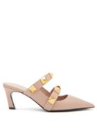 Matchesfashion.com Valentino Garavani - Roman Stud Point-toe Leather Mules - Womens - Nude