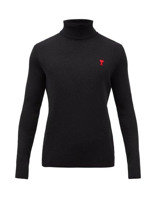 Ami - Ami De Caur-embroidered Merino-wool Sweater - Mens - Black