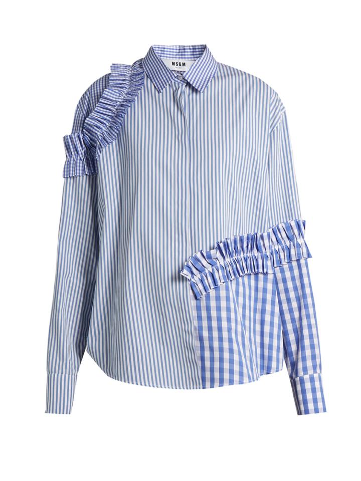 Msgm Ruffled-trim Contrast-panelled Shirt