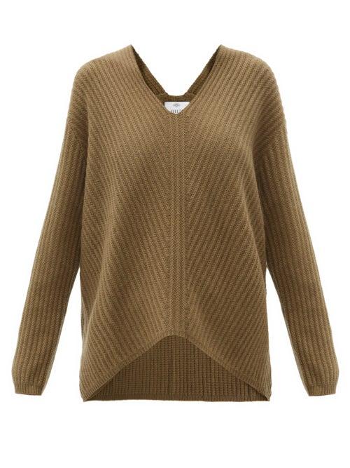 Matchesfashion.com Allude - V-neck Ribbed Cashmere Sweater - Womens - Khaki