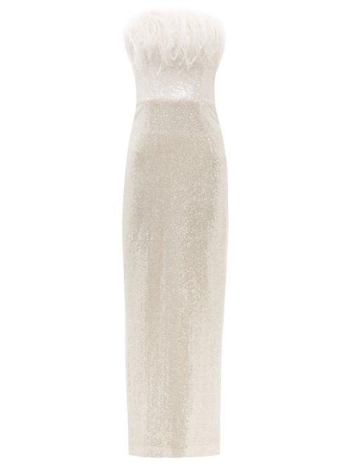 Ladies Rtw 16arlington - Jorja Feather-trim Off-the-shoulder Sequinned Gown - Womens - Ivory