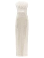 Ladies Rtw 16arlington - Jorja Feather-trim Off-the-shoulder Sequinned Gown - Womens - Ivory