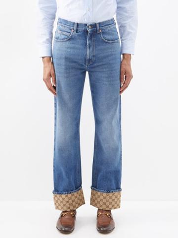 Gucci - Gg-canvas Cuff Straight-leg Jeans - Mens - Blue Multi