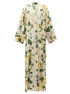 Matchesfashion.com Dolce & Gabbana - Camelia-print Silk-blend Charmeuse Gown - Womens - Yellow Multi