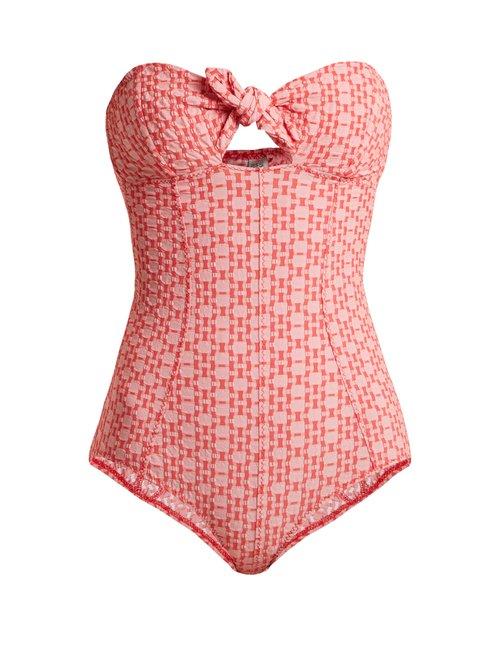 Matchesfashion.com Lisa Marie Fernandez - Poppy Seersucker Bandeau Swimsuit - Womens - Red Multi