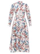 Matchesfashion.com Erdem - Josianne Bird Blossom-print Linen Midi Shirt Dress - Womens - White Print