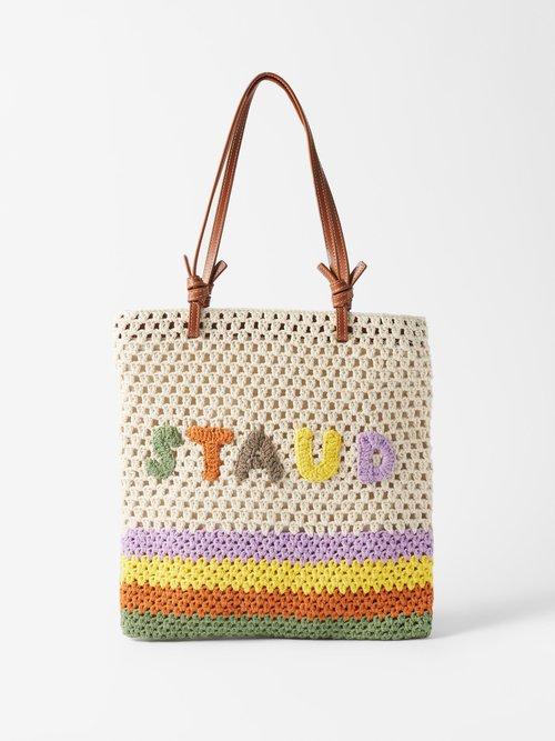 Staud - Logo-appliqu Crochet-cotton Tote Bag - Womens - White Multi
