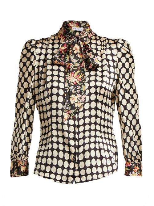 Matchesfashion.com Edeltrud Hofmann - Dia Pussy Bow Polka Dot Silk Blouse - Womens - Black White