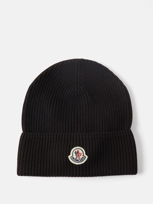 Moncler - Logo-patch Ribbed Wool-blend Beanie - Mens - Black