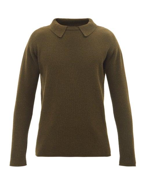 E. Tautz - Layered-collar Ribbed-wool Sweater - Mens - Khaki