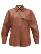 Matchesfashion.com Tibi - Back-tab Faux-leather Shirt - Womens - Brown