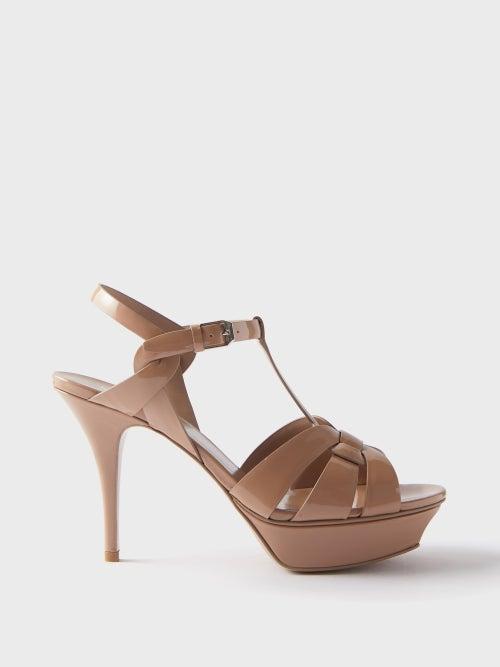 Saint Laurent - Tribute 105 Leather Platform Sandals - Womens - Nude