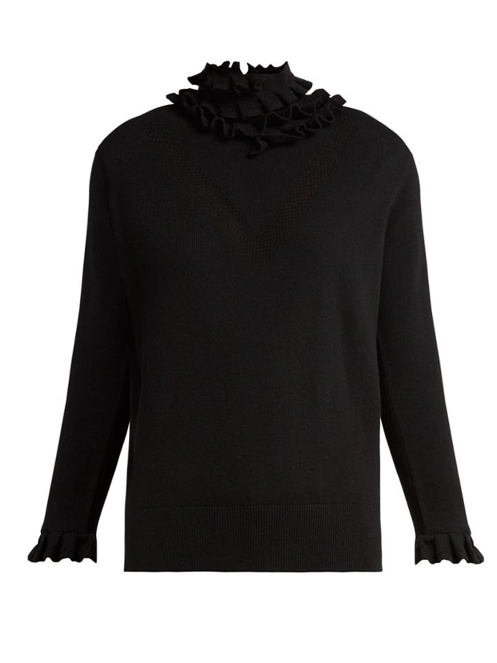 Barrie Flying Lace Ruffle-neck Cashmere Sweater