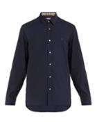 Matchesfashion.com Burberry - William Logo Embroidered Stretch Cotton Shirt - Mens - Navy