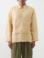 Harago - Floral-embroidered Linen-voile Shirt - Mens - Yellow Multi