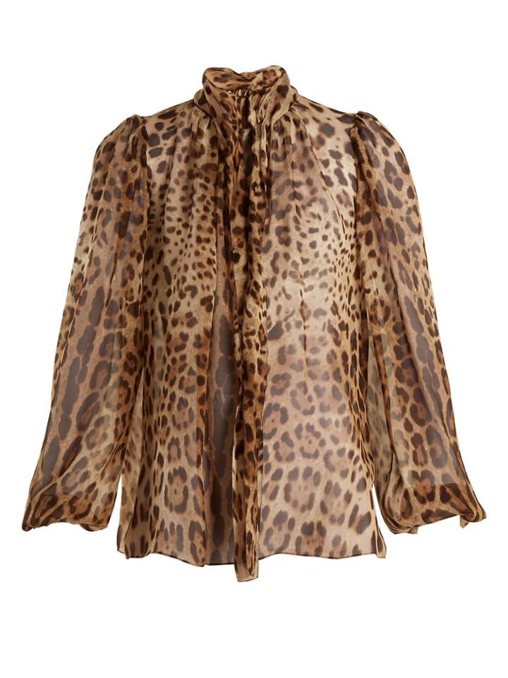 Dolce & Gabbana Leopard-print Tie-neck Silk-chiffon Top