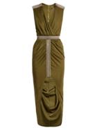 Matchesfashion.com Balmain - Wrap Front Embellished V Neck Dress - Womens - Khaki