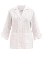 Ganni - Striped Organic-cotton Seersucker Pyjama Shirt - Womens - Pink Stripe